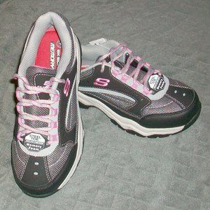 Skechers Biscoe Steel Toe Black/Gray/Pink Lace Work Sneaker Women Slip Resistant